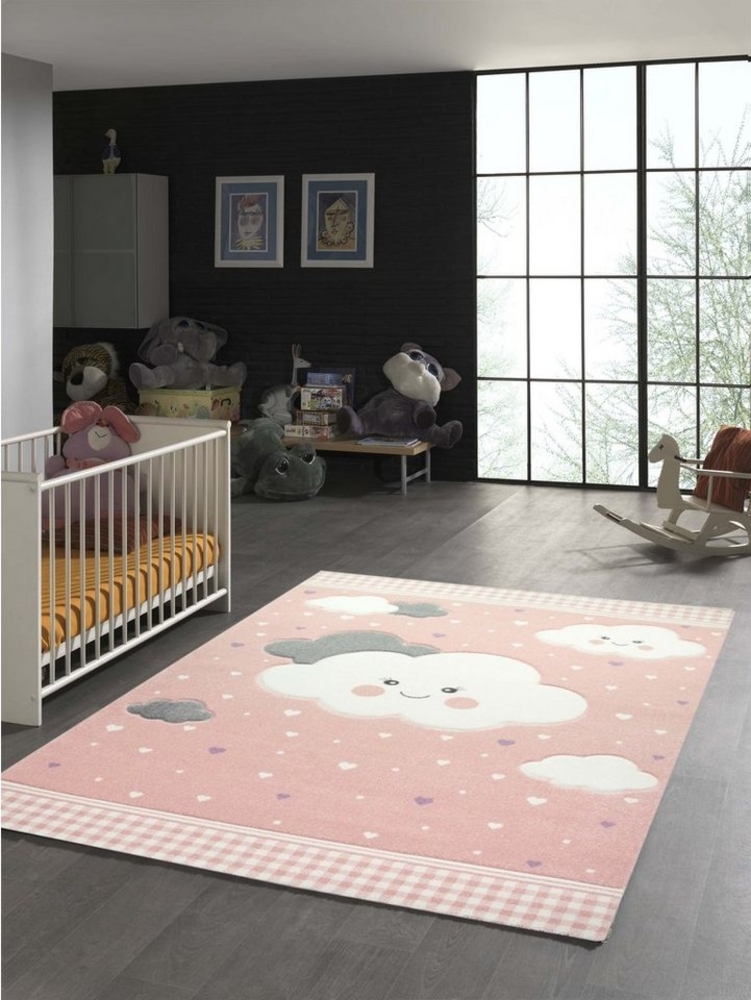 TeppichHome24 Kinderteppich Kinderteppich mit Wolken in Rosa, rechteckig, Höhe: 1.3 mm Bild 1