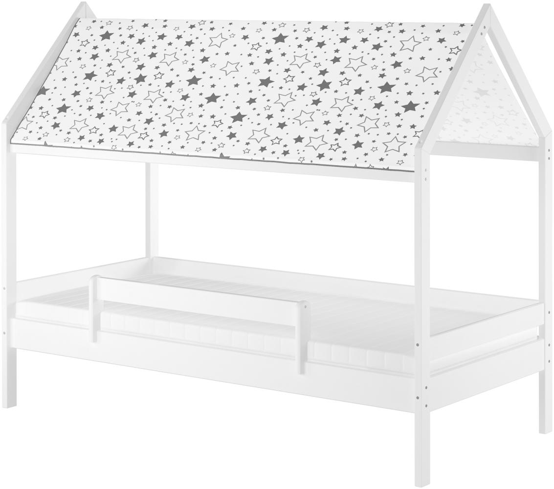 Weißes Himmelbett Kinderbett Hausbett 90x200 Massivholz Einzelbett V-60. 58-09W Federleisten und Matratze Bild 1