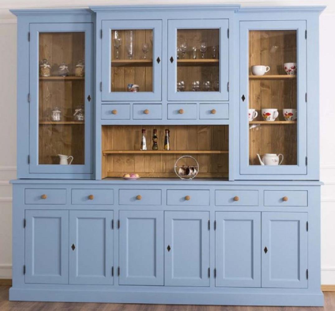 Casa Padrino Küchenbuffet Casa Padrino Landhausstil Esszimmerschrank Hellblau / Naturfarben 245 x 47 x H. 225 cm - Massivholz Küchenschrank - Esszimmer Möbel im Landhausstil - Landhausstil Esszimmer Einrichtung Bild 1