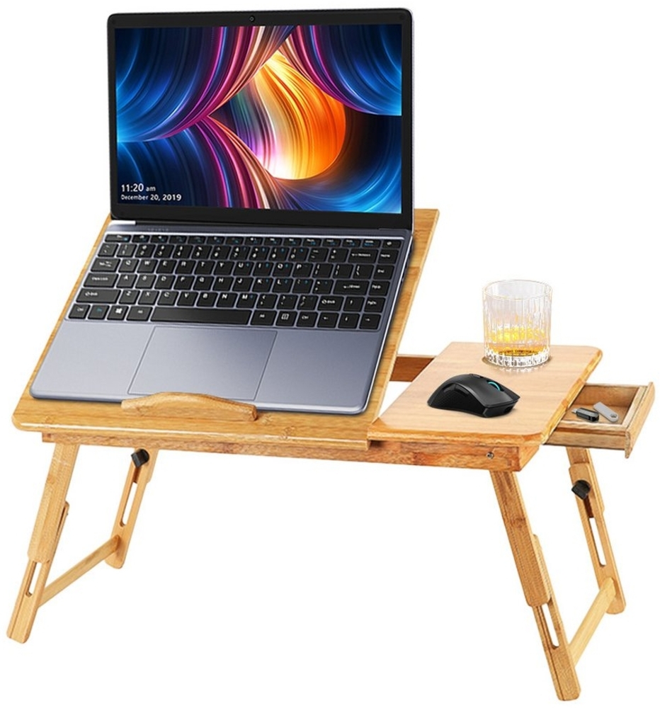 JEOBEST Laptoptisch Betttablett Bambus, für Bett, Sofa, Boden, (1-St, 55x35 cm), Höhenverstellbar Klappbar Schublade Neigbar Bild 1