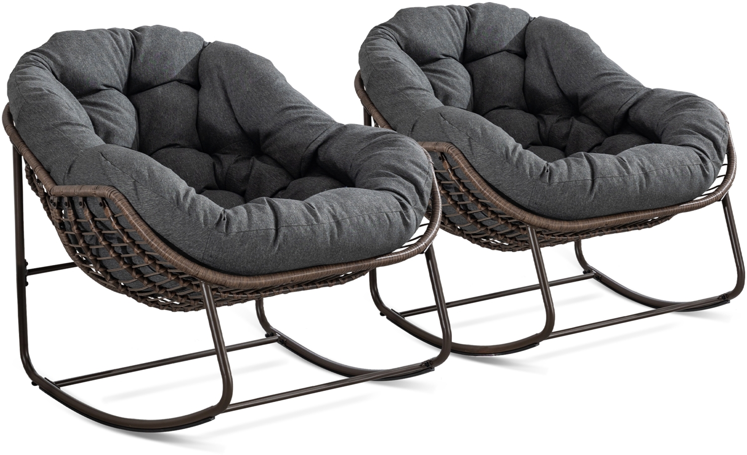 LVHOM Schaukelstuhl mit gepolstertem Kissen, Rattanstuhl mit Stahlrahmen, Lounge Sessel, Schaukelsessel, 2 St, für Balkon/Garten/Wohnzimmer/Schlafzimmer Bild 1