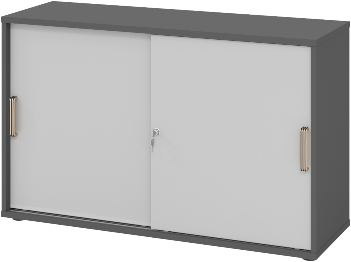 bümö Schiebetürenschrank 2OH - Aktenschrank abschließbar, Sideboard Schrank mit Schiebetüren in Graphit/Grau, Streifengriff - Büroschrank aus Holz mit Schiebetür, Büro Kommode für Ordner & Co, 1752S-G-5-SG Bild 1