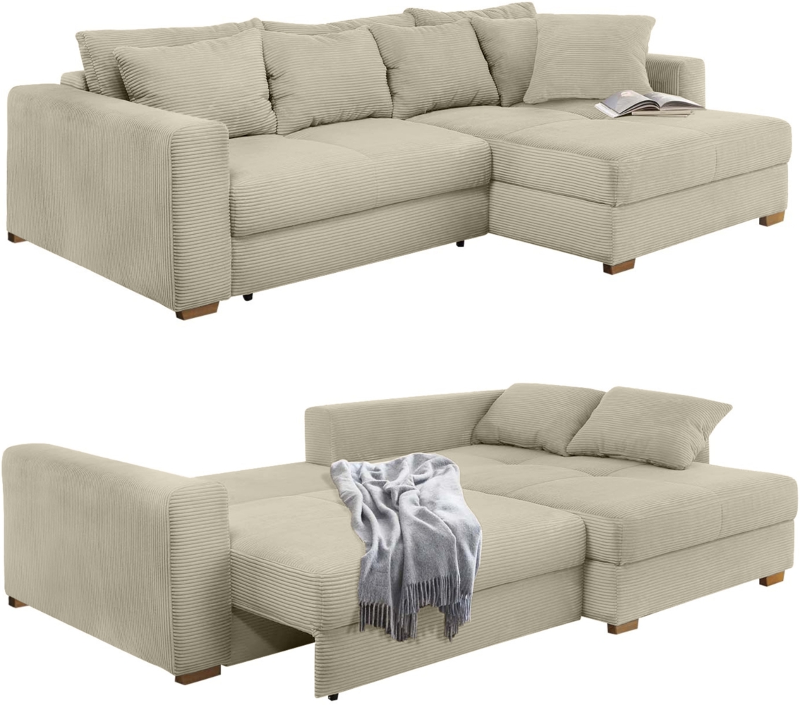 ECKSOFA-DAUERSCHLÄFER Federkern Bettkasten, seitenverkehrt montierbar B288/T186/H86 cm, Liegefl. 153x245 cm, Cord Beige Grau Bild 1