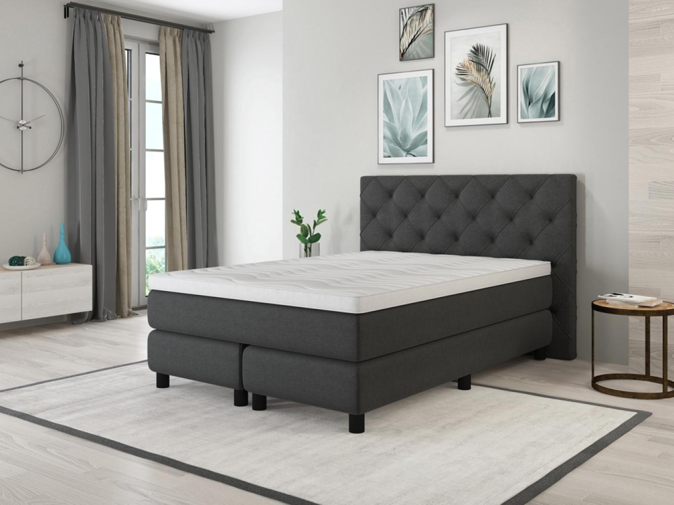 Boxspringbett Stockholm 140cm, Härtegrad 5, Korpus: Stoff weiss Bild 1