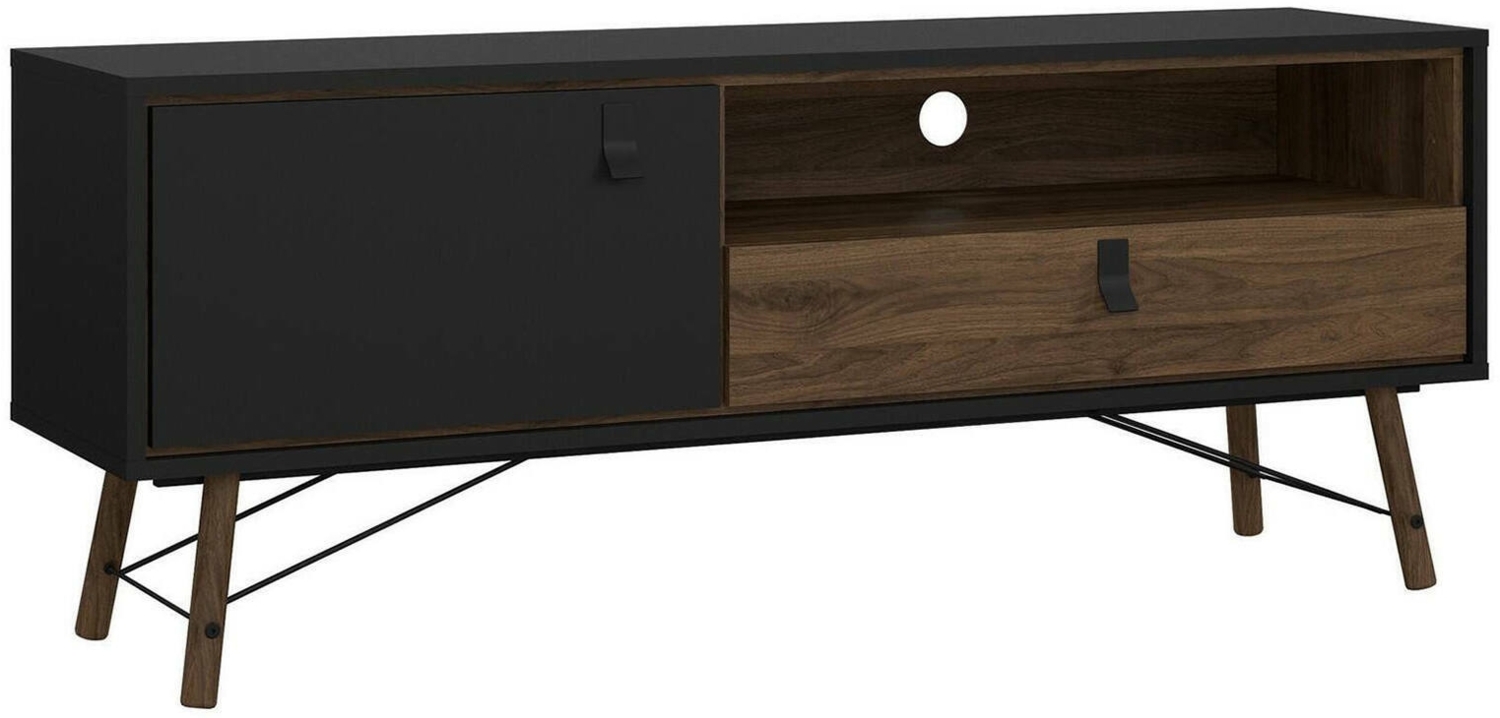 Dmora Fernsehschrank Antoine, Ständer für Wohnzimmerfernseher, Niedriges Wohnzimmer-Sideboard, TV-Ständerbasis, 150x40 h60 cm, Schwarz und Walnuss Bild 1