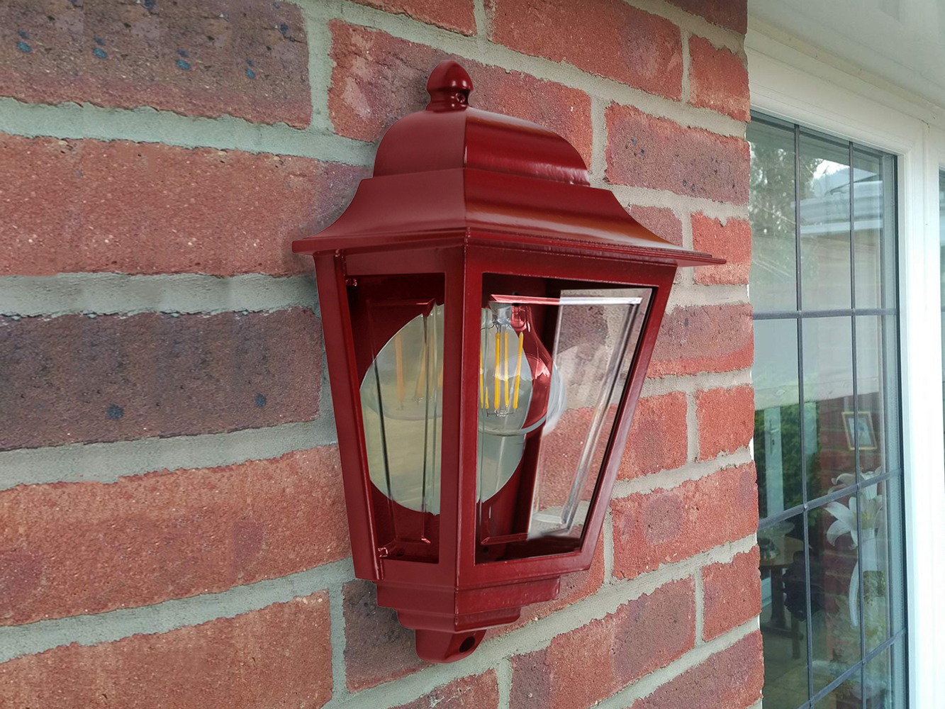 Außenwandleuchte Höhe 32,5cm Halbschale Rot mit reflektierender Rückwand Bild 1