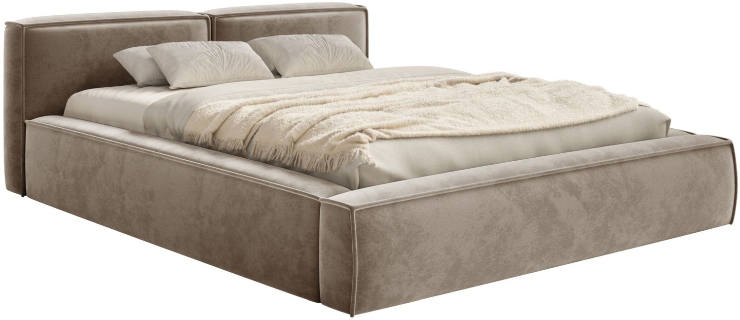 Selsey 'Tilves Slim'Polsterbett 140x200 mit Bettkasten und Lattenrost, Velours, hellbraun Bild 1