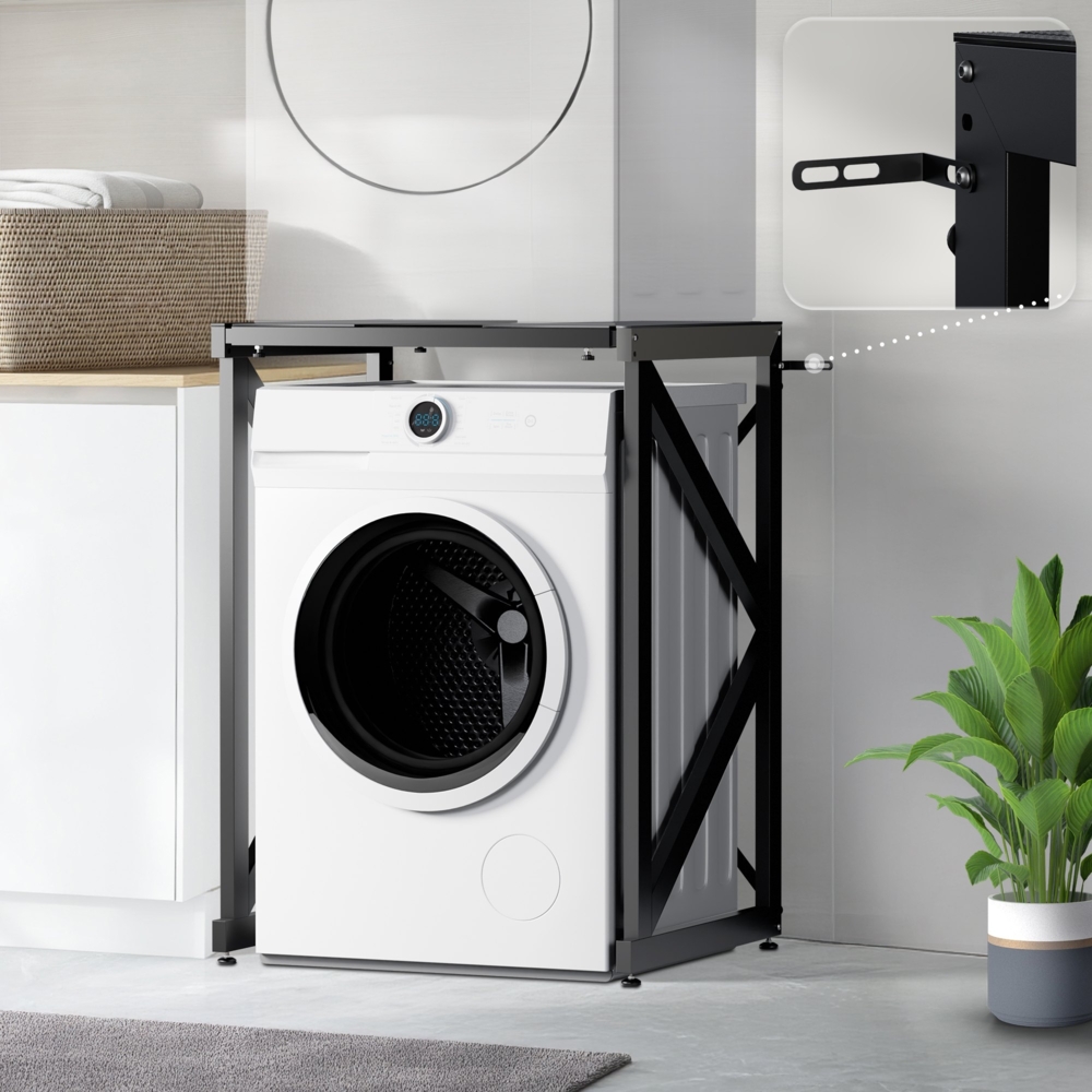 DELUKE® Stapelgestell für Wäschetrockner auf Waschmaschine RALF - Stahlgestell 300kg Tragkraft | Waschmaschinengestell Waschmaschinenregal Überbau, Schwarz Bild 1
