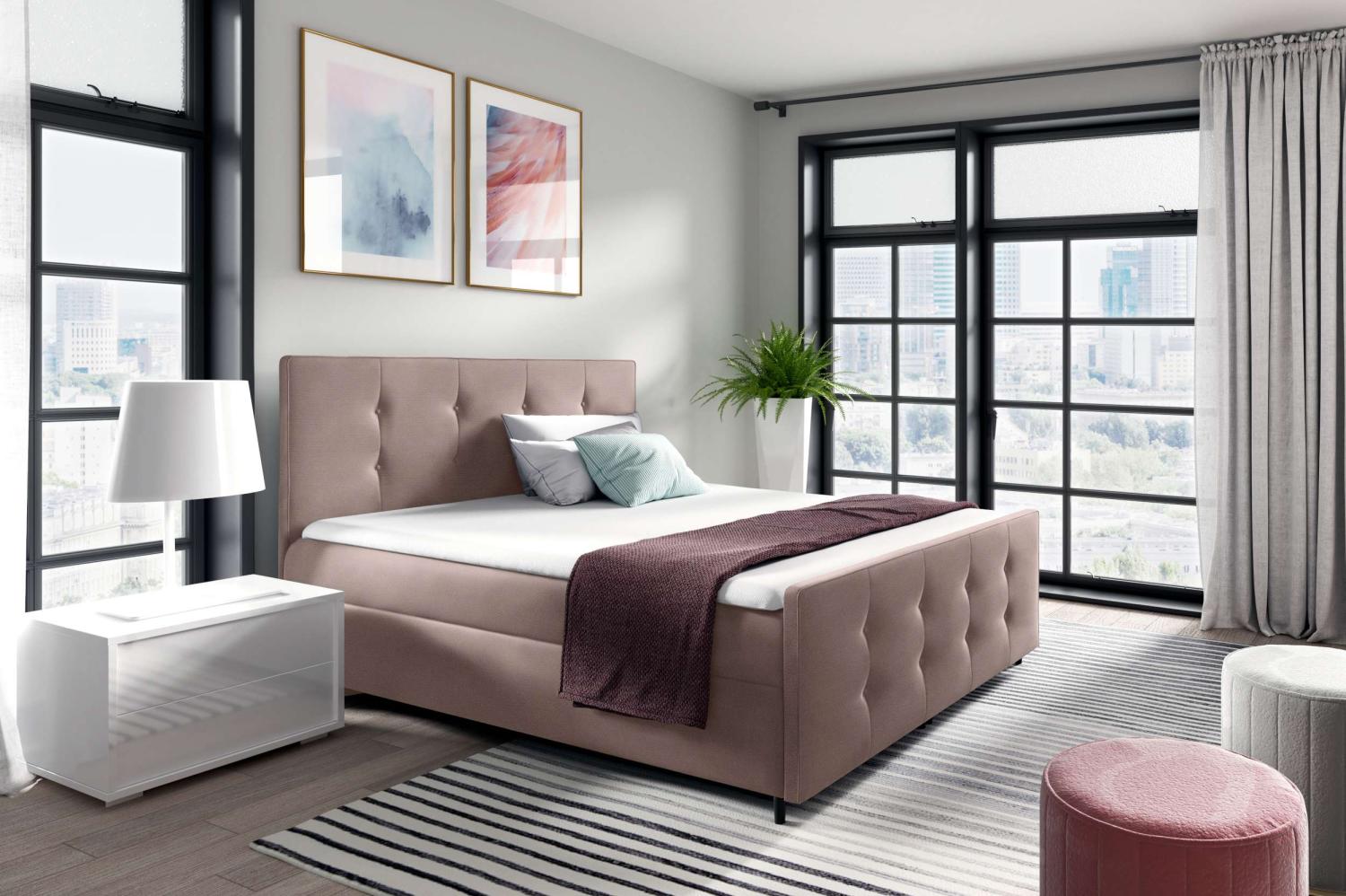 99rooms Primo Boxspringbett 120x200 cm Velours Jasmine Beige Bild 1