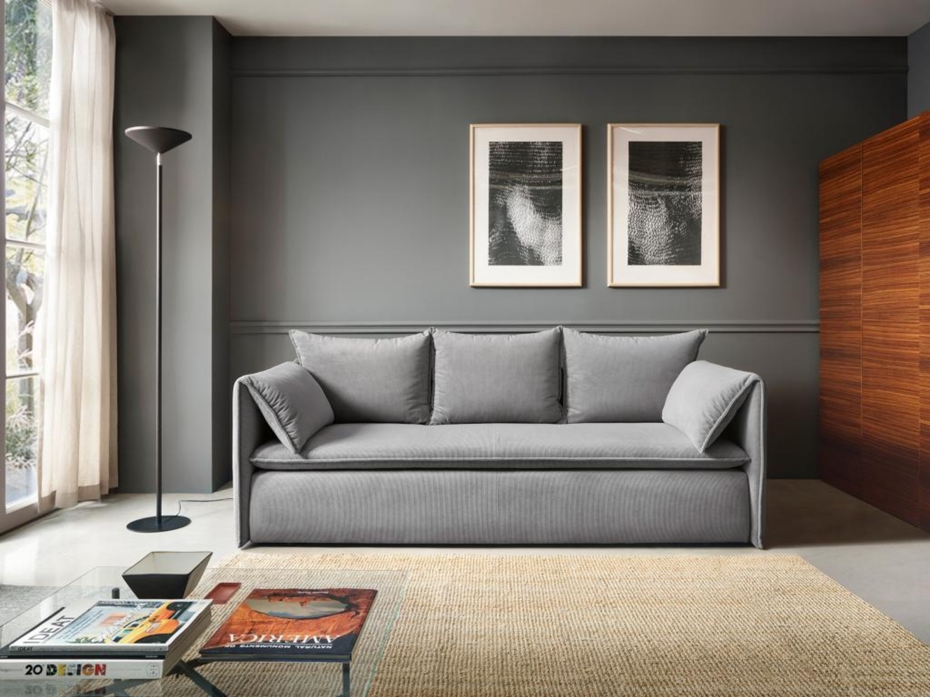 Vente-unique - Sofa 3-Sitzer - Mit Schlaffunktion - Feincord - Grau - TEODORA Bild 1