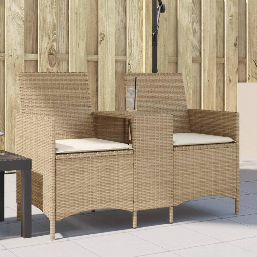 vidaXL Gartensofa 2-Sitzer mit Tisch und Kissen Beige Poly Rattan 4003888 Bild 1