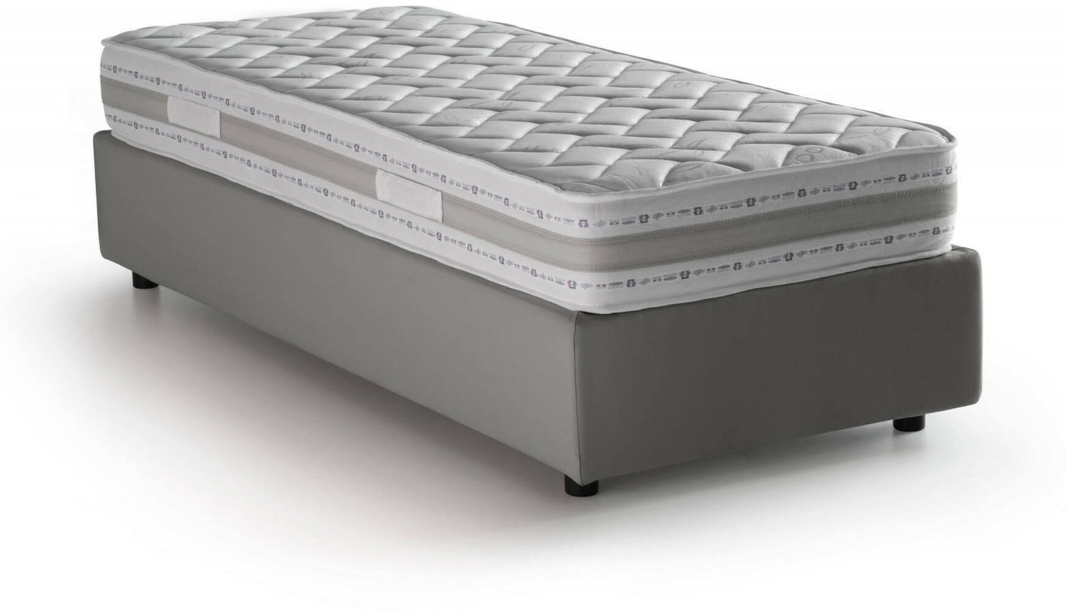 Dmora Einzelbett Addison, Bettkasten mit Stoffbezug, 100 % Made in Italy, Öffnung vorne, inklusive Matratze 90 x 190 cm, Grau Bild 1