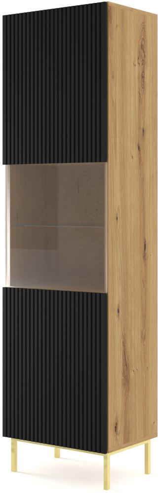 Domando Vitrine Moneglia Klassisch Breite 60cm, Push-to-open-Funktion, besondere Fräsoptik, goldenes Gestell in Artisan Eiche Schwarz Matt und Goldgestell Bild 1