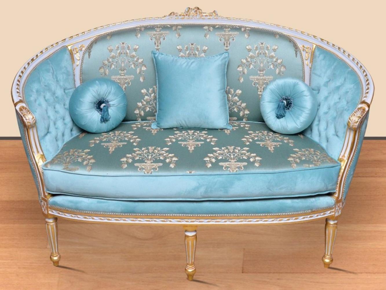 Casa Padrino Barock Sofa Türkis Muster / Weiß / Gold - Handgefertigtes Wohnzimmer Sofa im Barockstil - Prunkvolle Barock Wohnzimmer Möbel Bild 1