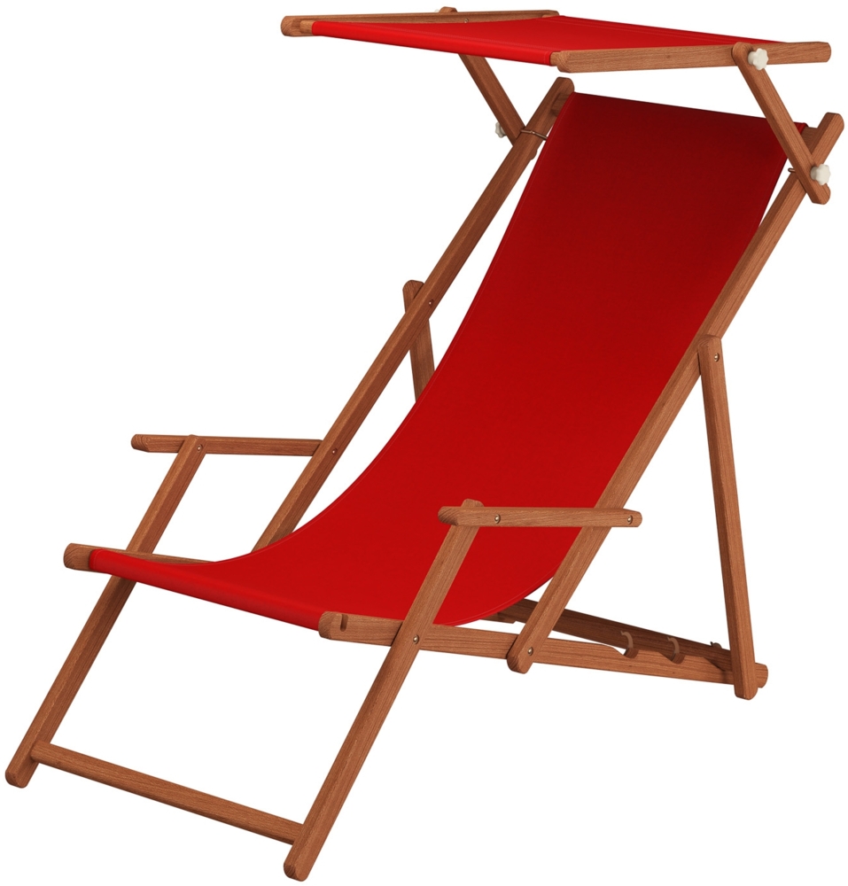 Strandstuhl Gartenstuhl rot Sonnenliege Deckchair Buche dunkel Sonnendach Tisch 10-308 S T Bild 1