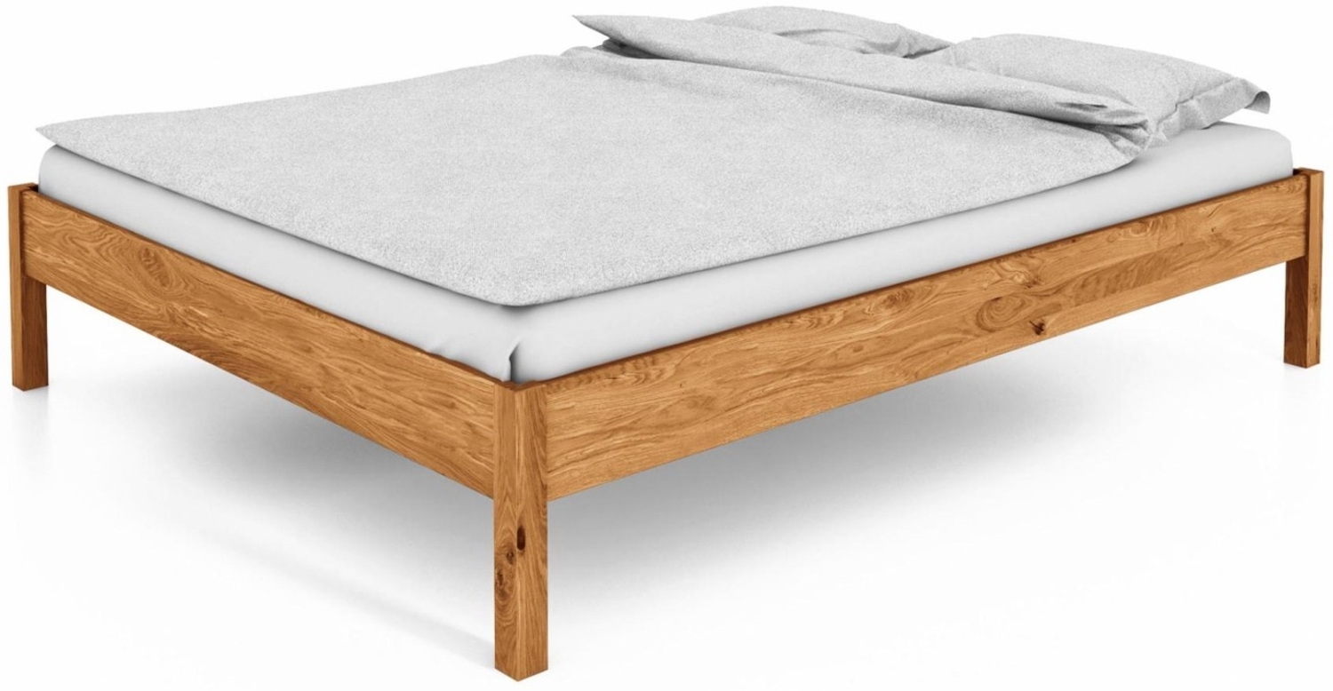 Bett Bento 1 aus Wildeiche massiv 80x200 cm ohne Kopfteil mit Holzbeinen Bild 1