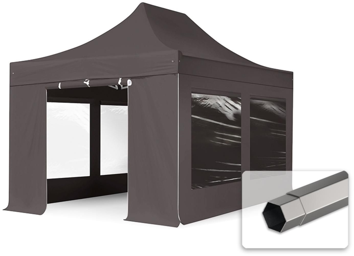 3x4,5 m Faltpavillon, PREMIUM Stahl 40mm, Seitenteile mit Panoramafenstern, dunkelgrau Bild 1