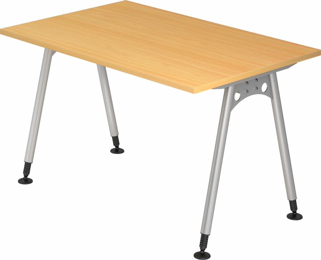 bümö manuell höhenverstellbarer Schreibtisch 120x80 cm in Buche - PC Tisch höhenverstellbar & klein, höhenverstellbarer Tisch Büro, kleiner Computertisch verstellbar, A-Serie, AS-12-6 Bild 1