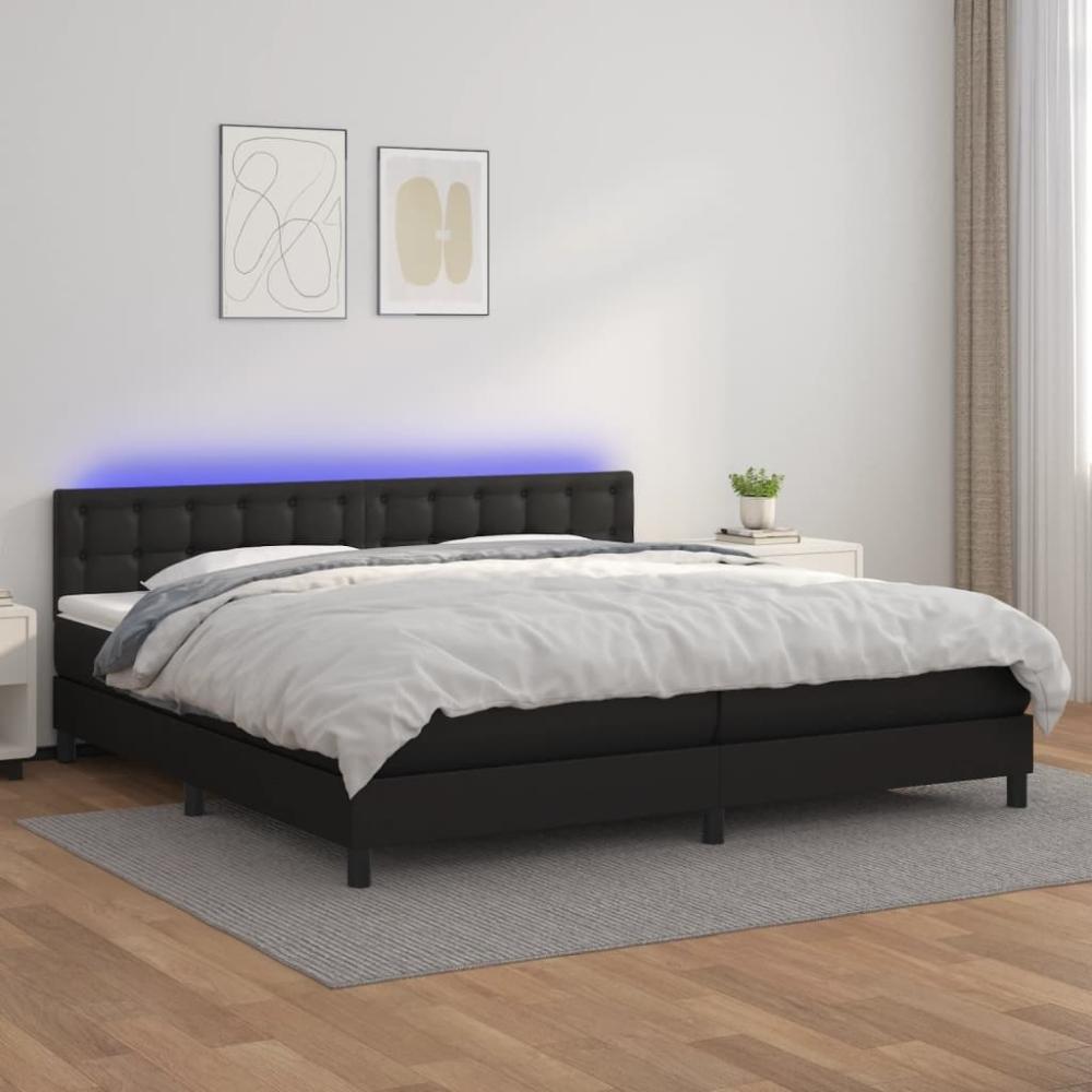 vidaXL Boxspringbett mit Matratze & LED Schwarz 200x200 cm Kunstleder, Härtegrad: H2 [3134243] Bild 1