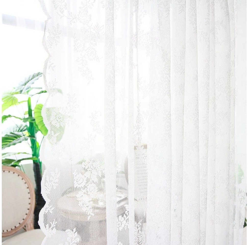 Rosnek Vorhang Florale, Spitze Screening Tür Vorhänge, für Wohnzimmer Schlafzimmer, Stangendurchzug (2 St), Store Bild 1