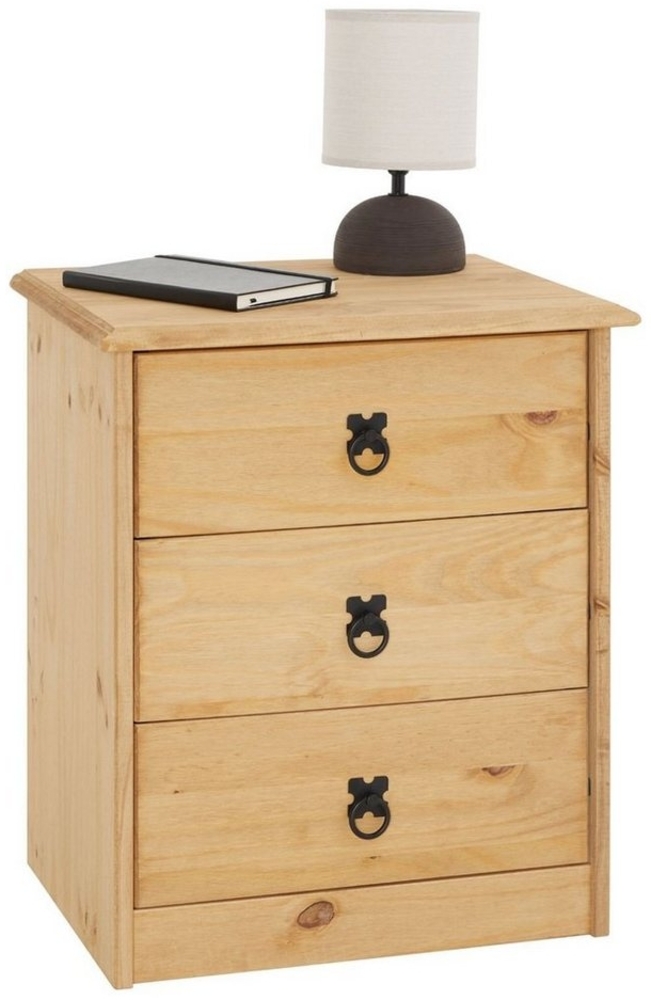 CARO-Möbel Nachtkommode Barrio mit 3 Schubladen I Nachtschrank optimal für Boxspringbetten I im Mexiko Stil, Massive Kiefer gebeizt und gewachst Bild 1