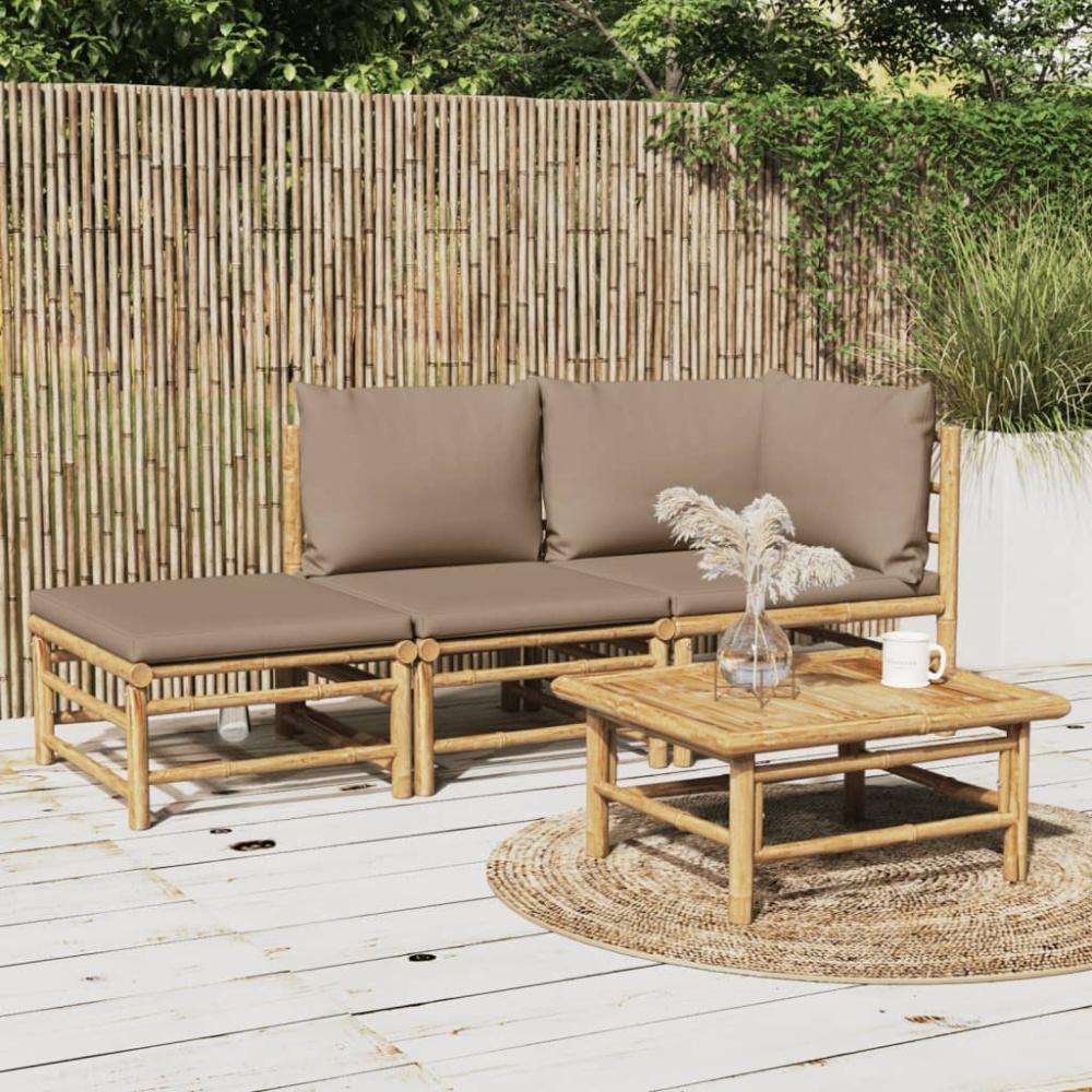 vidaXL 3-tlg. Garten-Lounge-Set mit Taupe Kissen Bambus 3155140 Bild 1