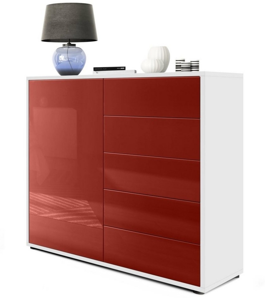 Vladon Sideboard Ben V2, Kommode mit 1 Tür und 5 Schubladen, Weiß matt/Bordeaux Hochglanz (79 x 74 x 36 cm) Bild 1