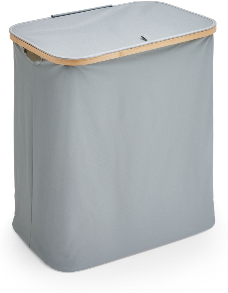 Homes & Jones Wäschekorb Fiona 57x37x60 cm aus Massivholz & grauem Stoff - Moderner Wäschekorb mit Deckel & stabilem Rahmen. Stilvoll für Schlafzimmer, Bad - funktional & dekorativ Bild 1