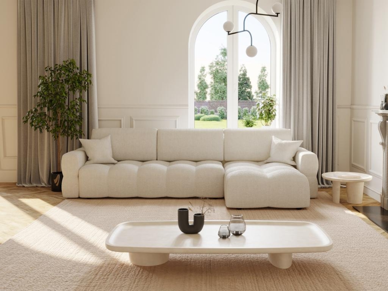 Vente-unique - Ecksofa mit Schlaffunktion - Ecke wechselbar - Bouclé-Stoff - Beige - ISSORO Bild 1