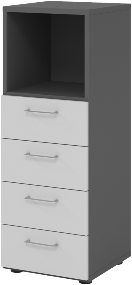 bümö smart Schubladenschrank, Büroschrank in Graphit/Grau mit 4 Schüben & 1 Regalfach - Bürocontainer aus Holz, Container mit Metallgriffen & Soft-Stop Schubladen, 934S4-G-5-BS Bild 1