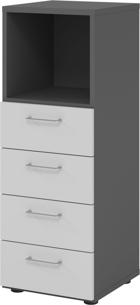 bümö smart Schubladenschrank, Büroschrank in Graphit/Grau mit 4 Schüben & 1 Regalfach - Bürocontainer aus Holz, Container mit Metallgriffen & Soft-Stop Schubladen, 934S4-G-5-BS Bild 1