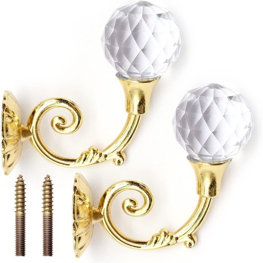 Kristall Metall Vorhanghalter Haken Gold 2 Stück Wandmontage Bild 1
