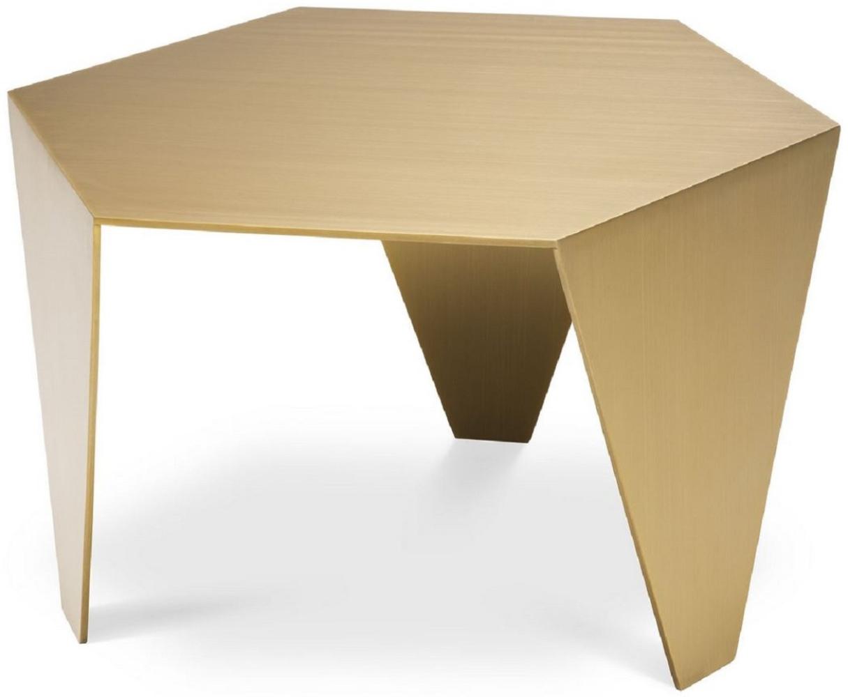 Casa Padrino Luxus Beistelltisch Messingfarben 57,5 x 50 x H. 34,5 cm - 6 Eckiger Edelstahl Tisch - Luxus Wohnzimmer Möbel - Luxus Qualität Bild 1