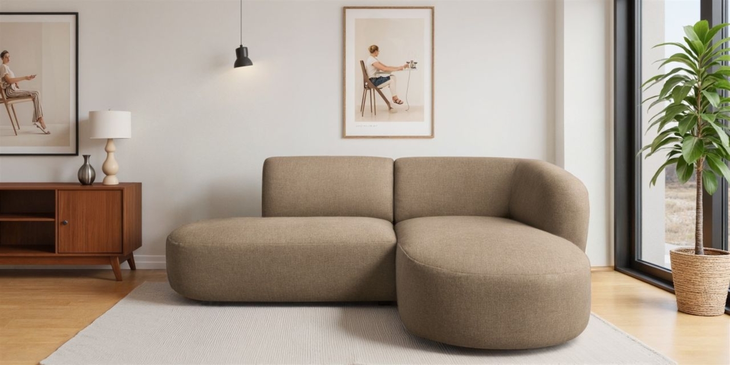 Ecksofa Designersofa BABETTE in Stoff Lins Hellbraun Ottomane Rechts Bild 1