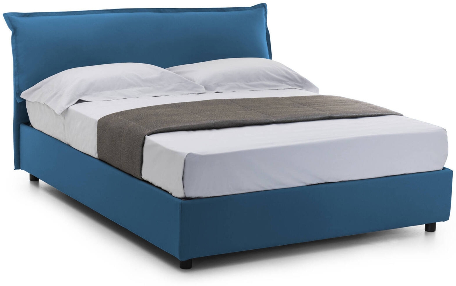 Dmora Aishia Doppelbett, Bettkasten mit abnehmbarem Bezug, gepolstertem Kopfteil und Bettkastenrahmen, 100 % Made in Italy, inklusive Matratze 160 x 200 cm, Blau Bild 1