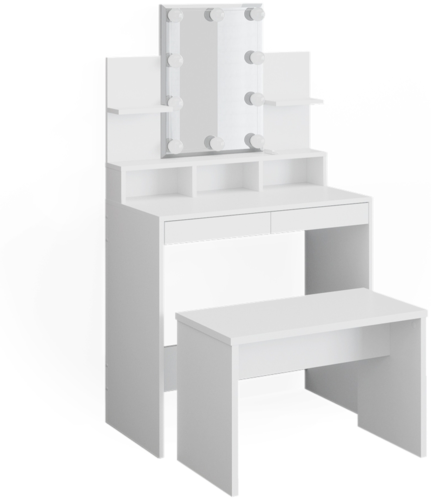 Schminktisch Ania Weiß 80 cm mit LED Beleuchtung und Bank Vicco Bild 1