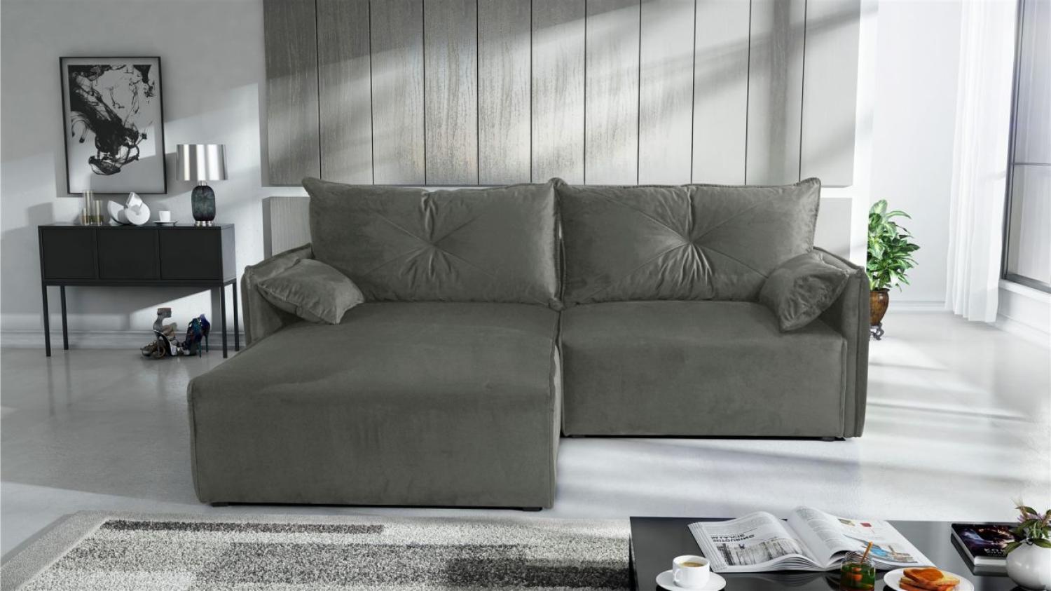 Ecksofa mit Schlaffunktion HUNTER XS in Stoff Royal Grau Ottomane Links Bild 1