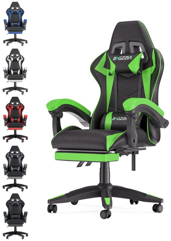 BIGZZIA Bürostuhl Gaming Stuhl mit Fußstütze - Gamer Stühle Ergonomisch mit Lendenkissen, Kopfstütze Gaming Chair Höhenverstellbar Computerstuhl Bild 1