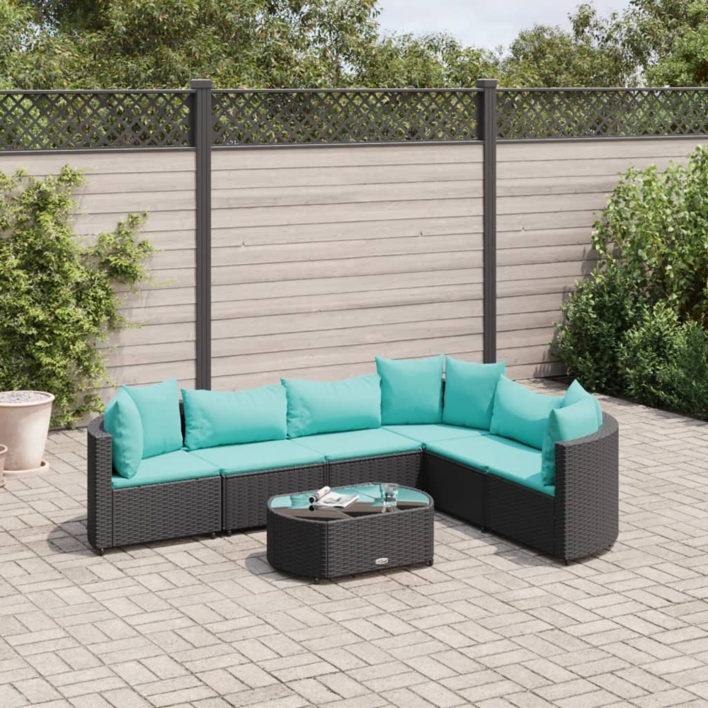 vidaXL 7-tlg. Garten-Sofagarnitur mit Kissen Schwarz Poly Rattan 3308380 Bild 1