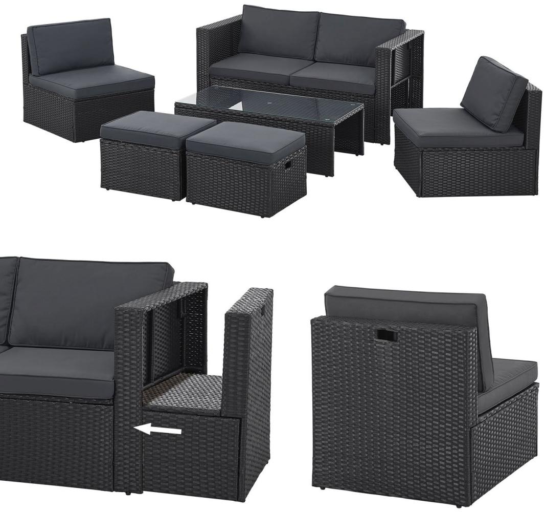 Juskys Polyrattan Gartenmöbel Set Salou - Outdoor Lounge wetterfest 6 Personen - Sitzecke mit Tisch & Kissen für Garten, Balkon, Terrasse - Schwarz Bild 1