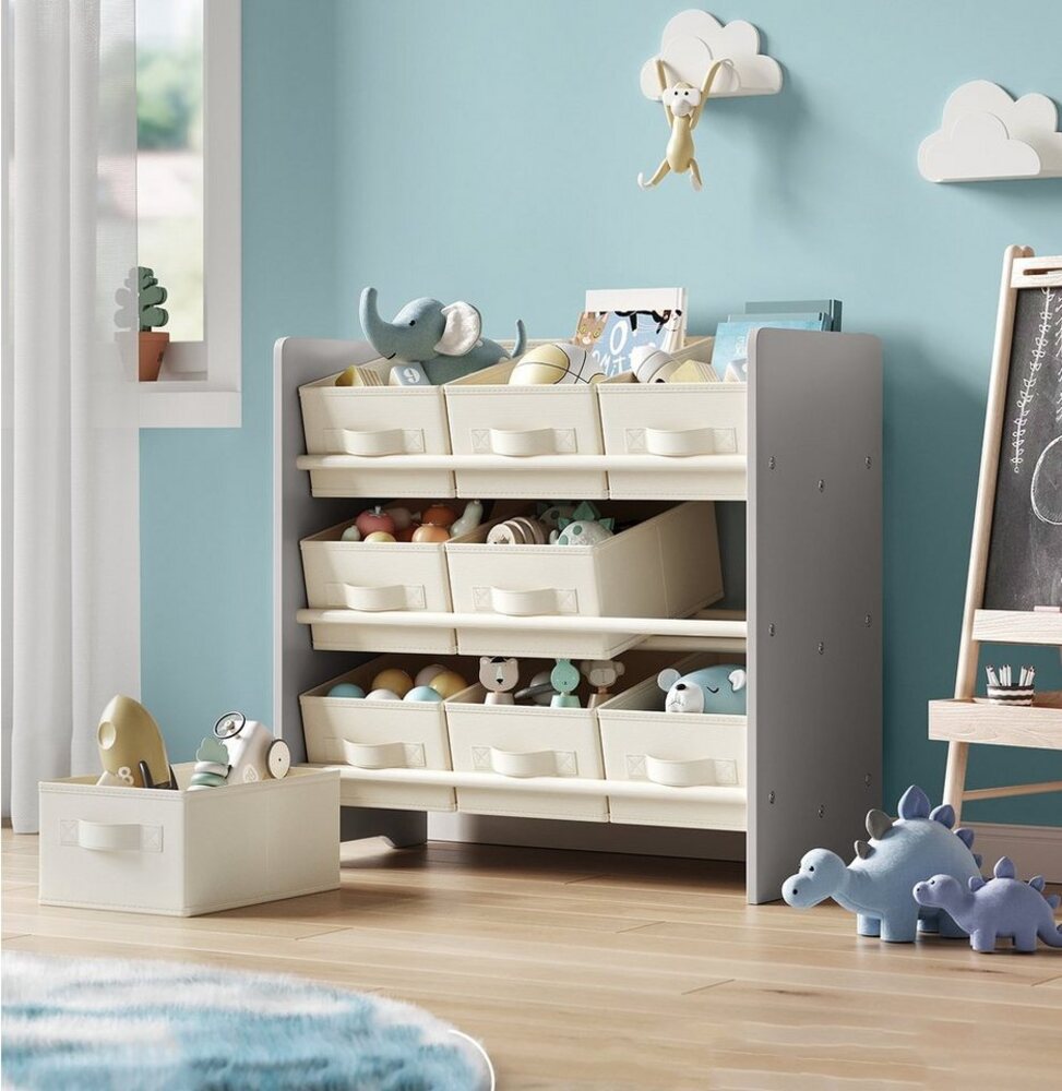 Songmics 'GKR033G10' Kinderregal, mit 9 Aufbewahrungsboxen, Vliesstoff taubengrau, 29,5 x 62,5 x 60 cm Bild 1
