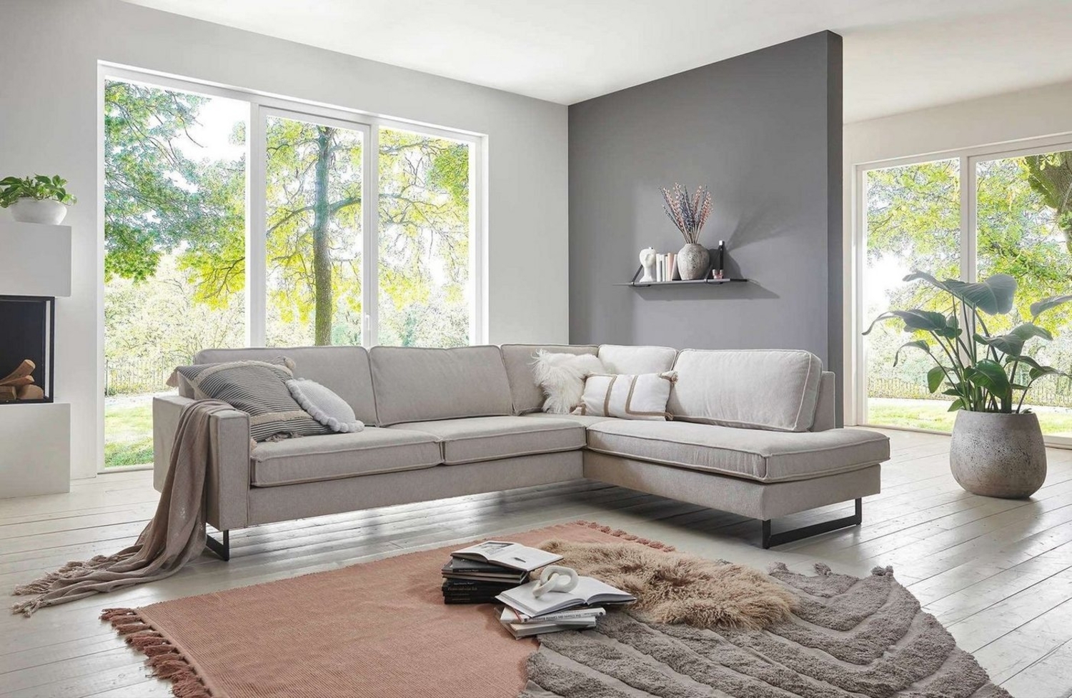 Places of Style Ecksofa Pinto, 290 cm, Ottomane links / rechts, Cord, Feincord, Luxus-Microfaser Leder und Chenille Bild 1