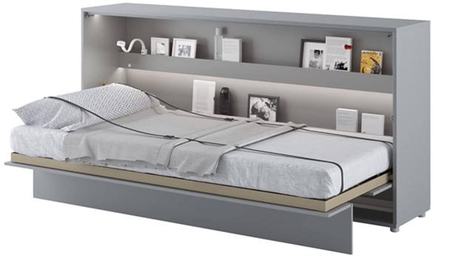 MEBLINI Schrankbett Bed Concept - BC-06 - 90x200cm Horizontal - Grau Matt mit Matratze - Wandbett mit Lattenrost - Klappbett mit Schrank - Wandklappbett - Murphy Bed - Bettschrank Bild 1