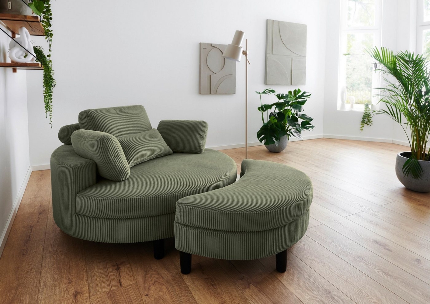 ATLANTIC home collection Loveseat Ravi, XXL- Sessel, inklusive Stauraumhocker, Rückenkissen, drei Zierkissen Bild 1
