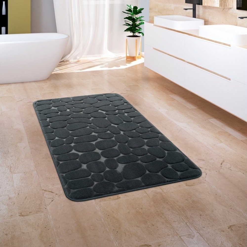 Paco Home Badematte Corby 256, Memory-Schaum Effekt, Höhe 13 mm, rutschhemmend beschichtet, fußbodenheizungsgeeignet, Polyester, rechteckig, Badteppich, Uni Farben, Motiv Steine, Hoch-Tief Effekt Bild 1