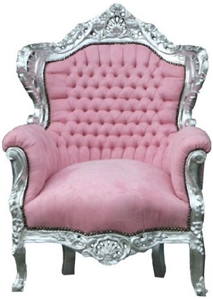 Casa Padrino Barock Sessel King Rosa / Silber 85 x 85 x H. 120 cm - Barock Möbel Bild 1