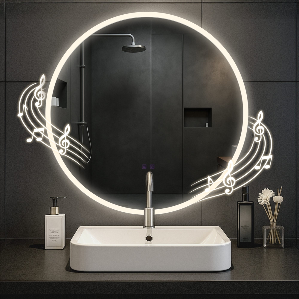 CLP Badspiegel Laconia Bluetooth-Lautsprecher Anti-Beschlag LED-Beleuchtung dimmbar,Ø 80 Bild 1
