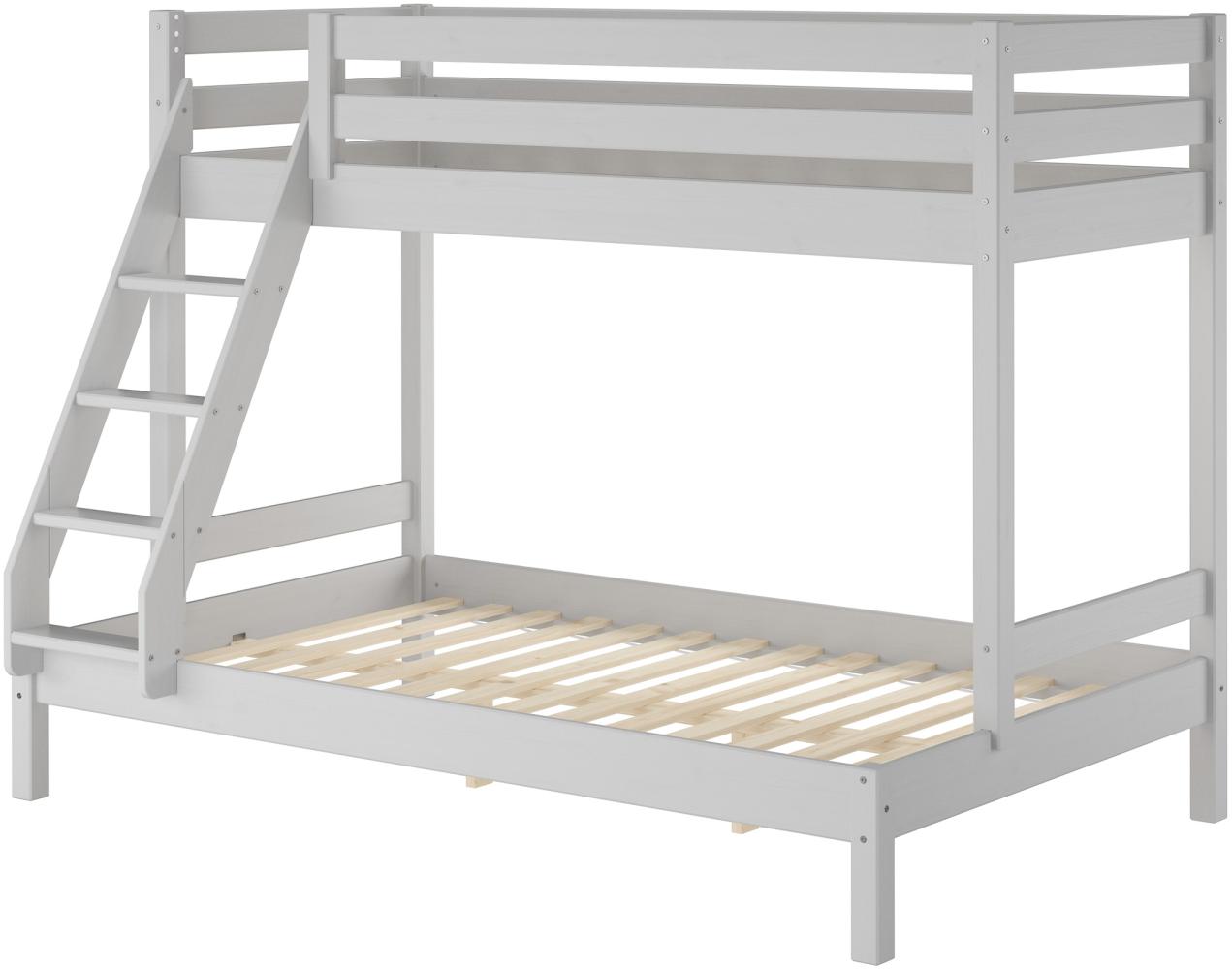 Modernes 3er-Bett 90x200 und 140x200 Erwachsenen-Stockbett Kiefer Massivholz hellgrau V-60.18G-09-14Rollrost inkl. Bild 1