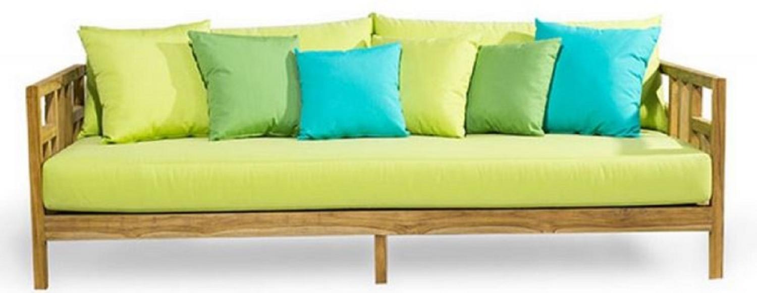 Casa Padrino Luxus Massivholz Gartensofa Naturfarben / Hellgrün 220 x 94 x H. 65 cm - Wetterbeständiges Teakholz Sofa mit Kissen - Garten & Terrassen Möbel - Luxus Qualität Bild 1