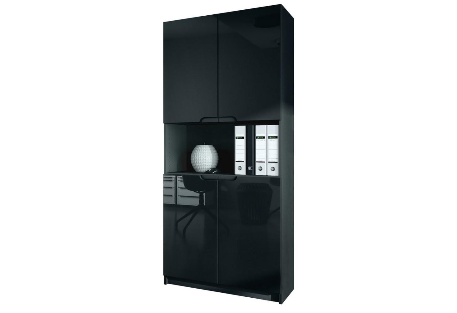 Vladon Büroschrank Logan V2, Aktenschrank mit 5 Fächern und 4 Türen, Schwarz matt/Schwarz Hochglanz (82 x 184 x 37 cm) Bild 1